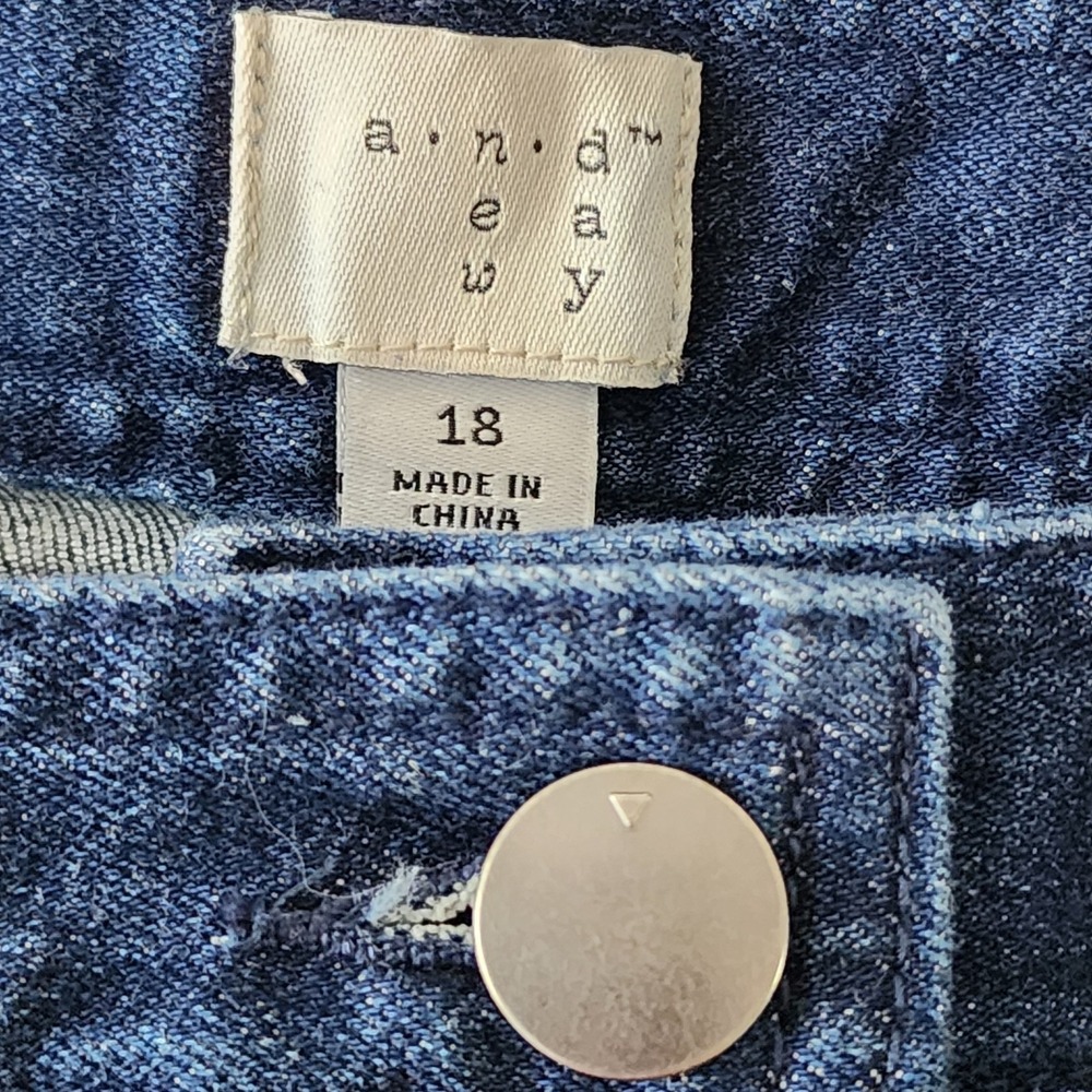 A New Day Jean Skirt Womens Size 18 Blue Denim Button Tie Front Pockets - Picture 2 of 6